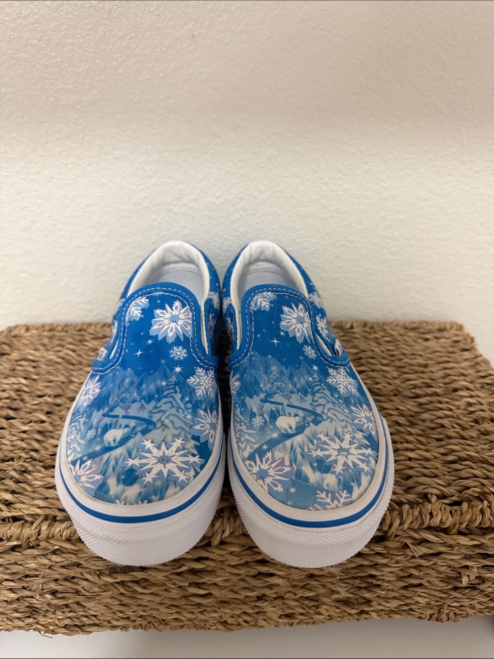 Vans Kids Blue Winter Slip-On Sneakers with Snowflake Print